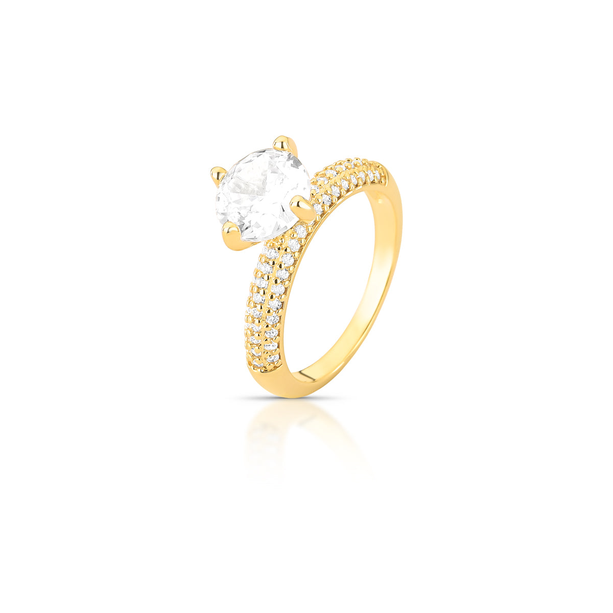 Anel Solitário Cristal Redondo e Zircônia | Ouro 18k