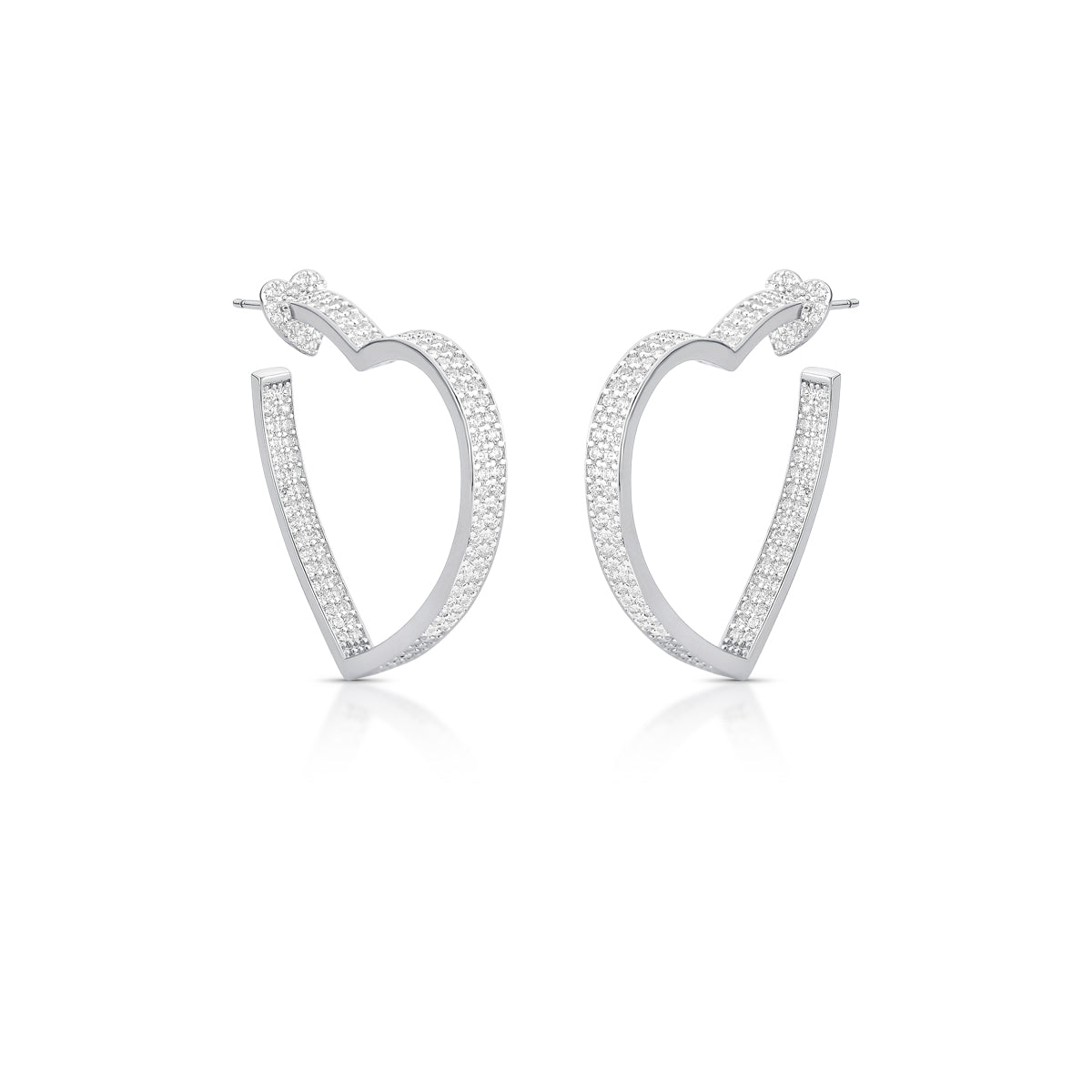 Brinco Meia Argola Coração Cravejada Zircônia | Ouro 18k