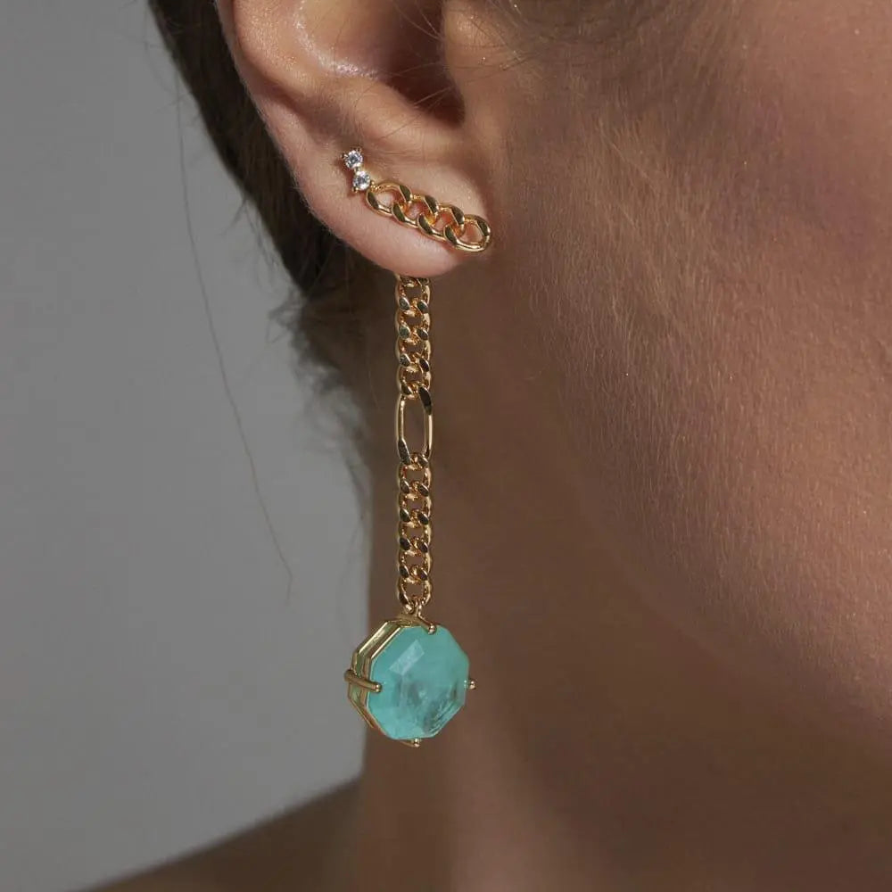 Brinco Ear Jacket 2 em 1 Cristal Turmalina | Ouro 18k