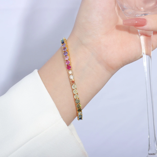Pulseira Riviera Cravação Colorida | Ouro 18k