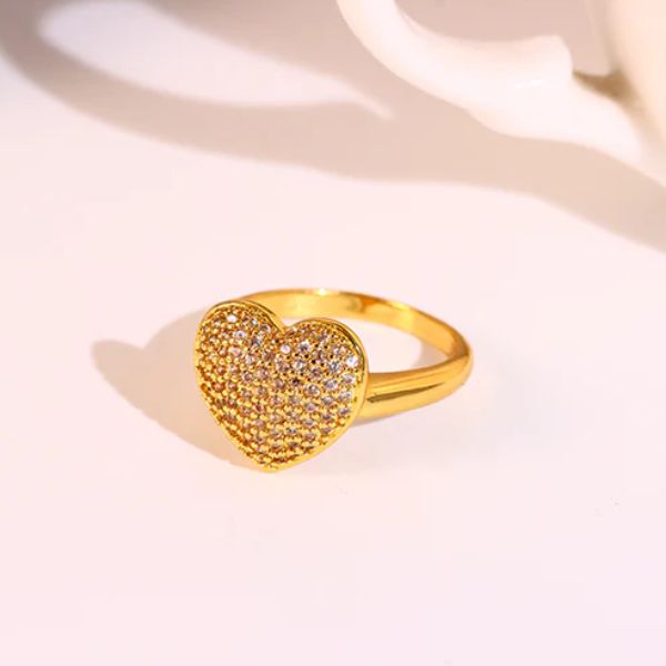 Anel Coração Cravejado | Ouro 18k