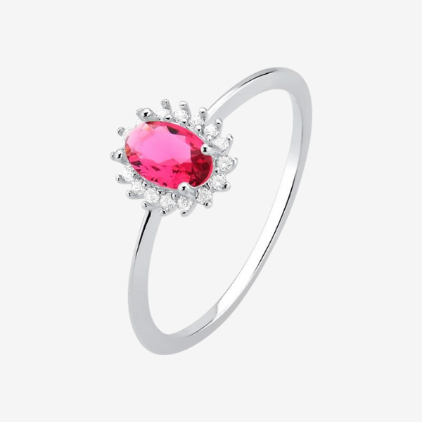 Anel Oval Pedras ao Redor Ruby | Prata 925