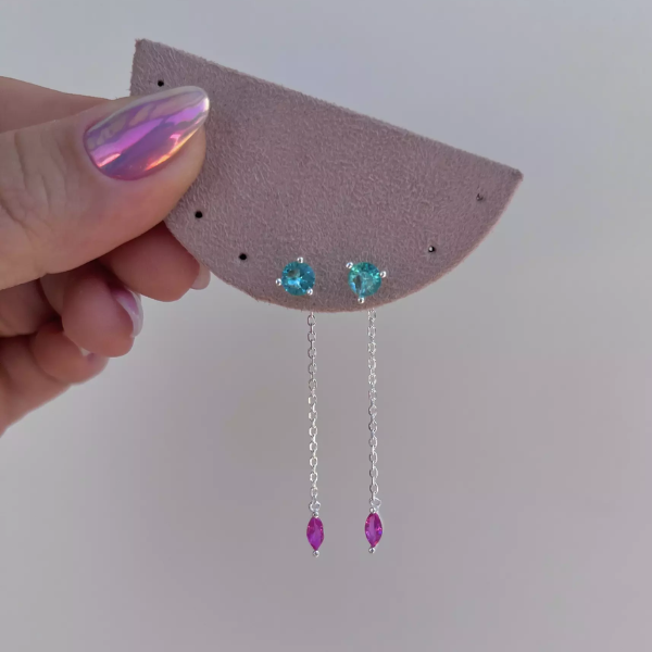 Brinco Pendant Turmalina com Pink | Prata 925