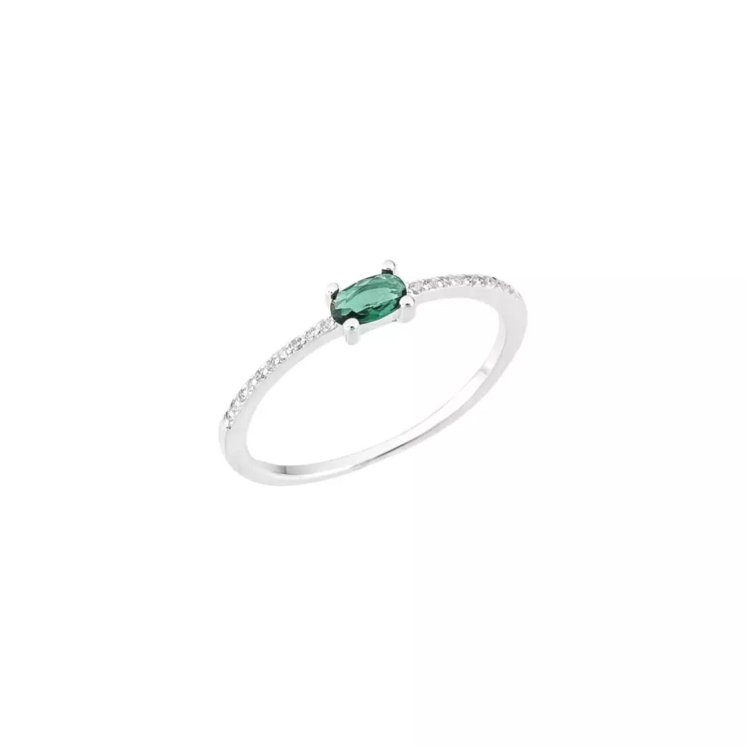 Anel Solitário Oval Esmeralda | Prata 925