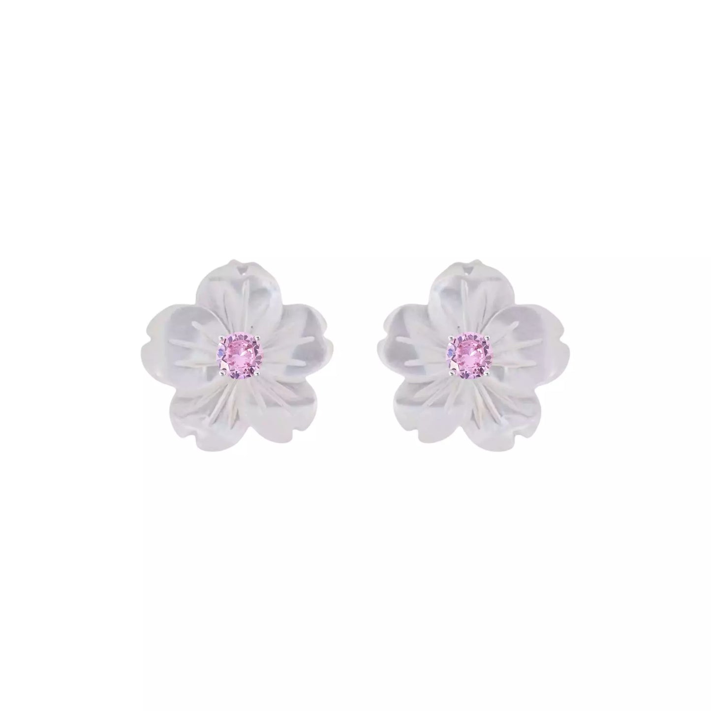 Brinco Madre Pérola Flor Rosa | Prata 925