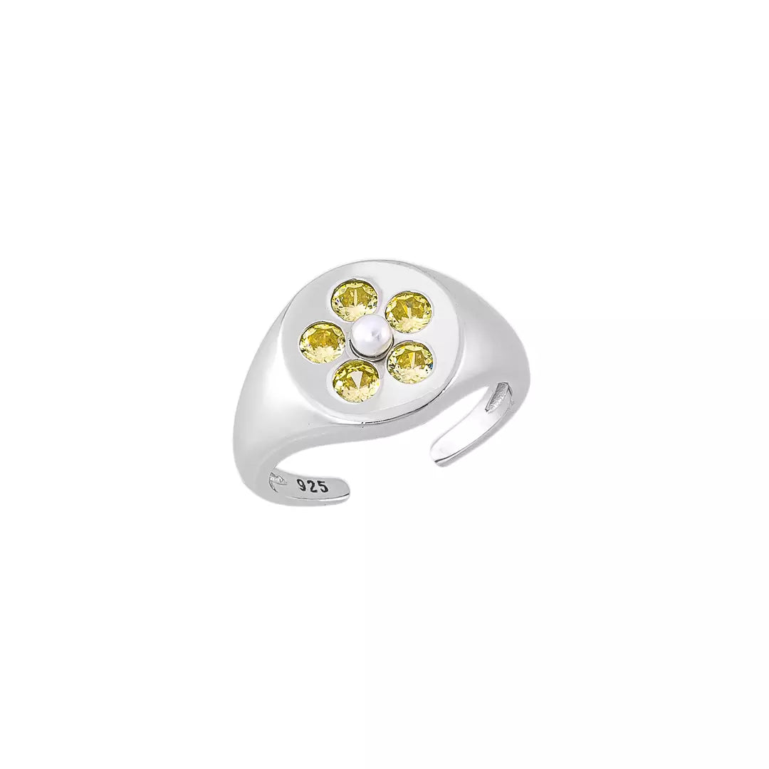 Anel Dedinho Flor Yellow | Prata 925