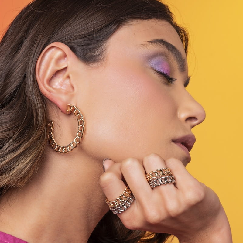 Anel Duplo Elos Groumet Vazado | Ouro 18k