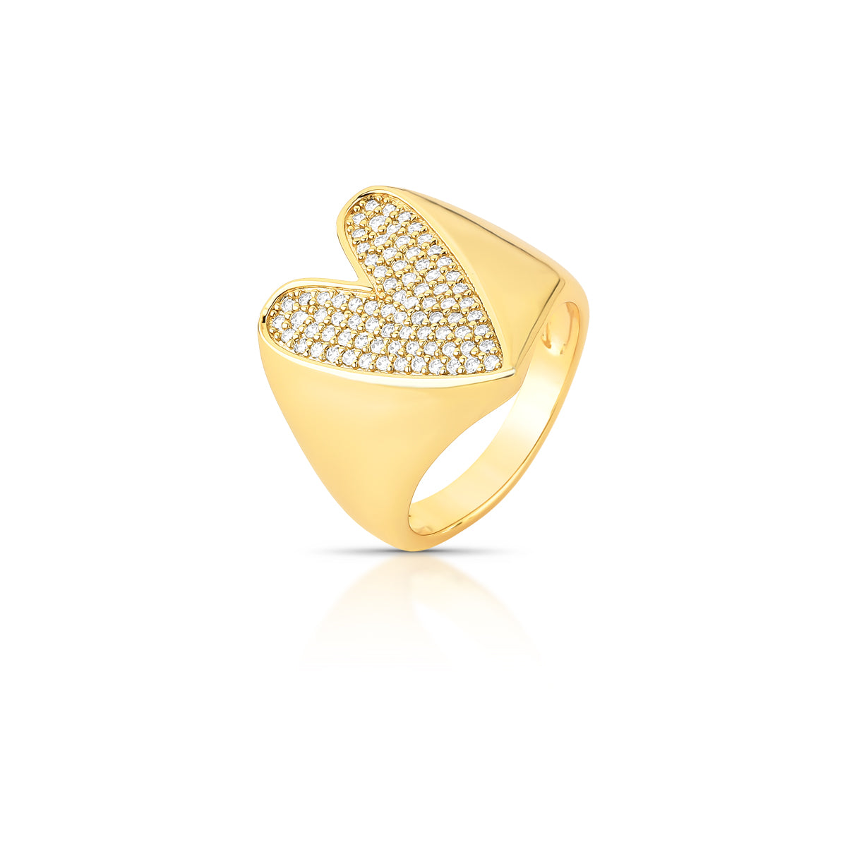 Anel Coração Curvo Cravejado Zircônia | Ouro 18k