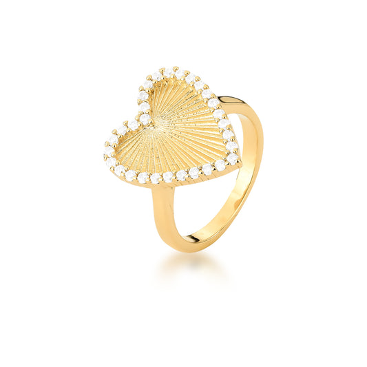 ANEL DE CORAÇÃO LISO E CRAVEJADO