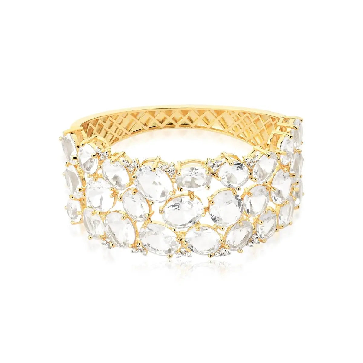 Bracelete Cristais Transparentes Ovais | Ouro 18k