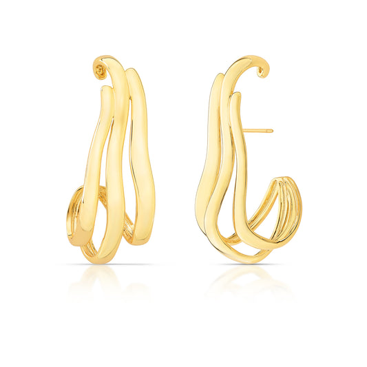 Brinco Ear Hook Curvo Liso Vazado | Ouro 18k