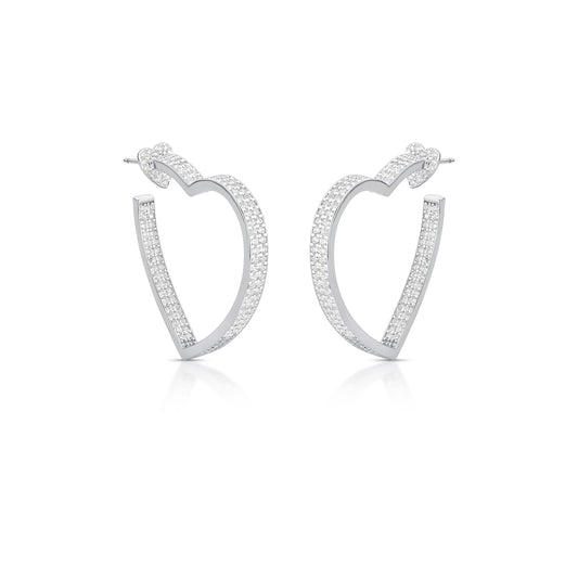 Brinco Meia Argola Coração Cravejada Zircônia | Ouro 18k