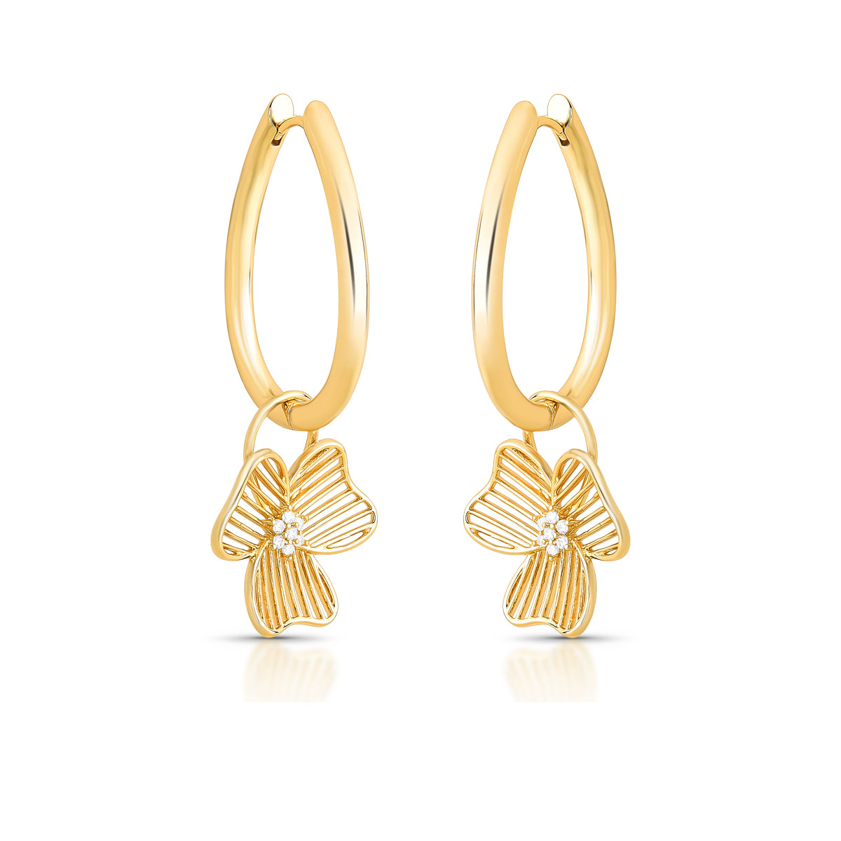 Brinco Argola 2 em 1 Flor Vazada Zircônia | Ouro 18k