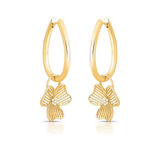 Brinco Argola 2 em 1 Flor Vazada Zircônia | Ouro 18k