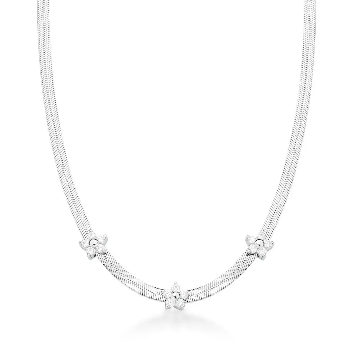 Choker Esteira Laminada com Flores | Ródio