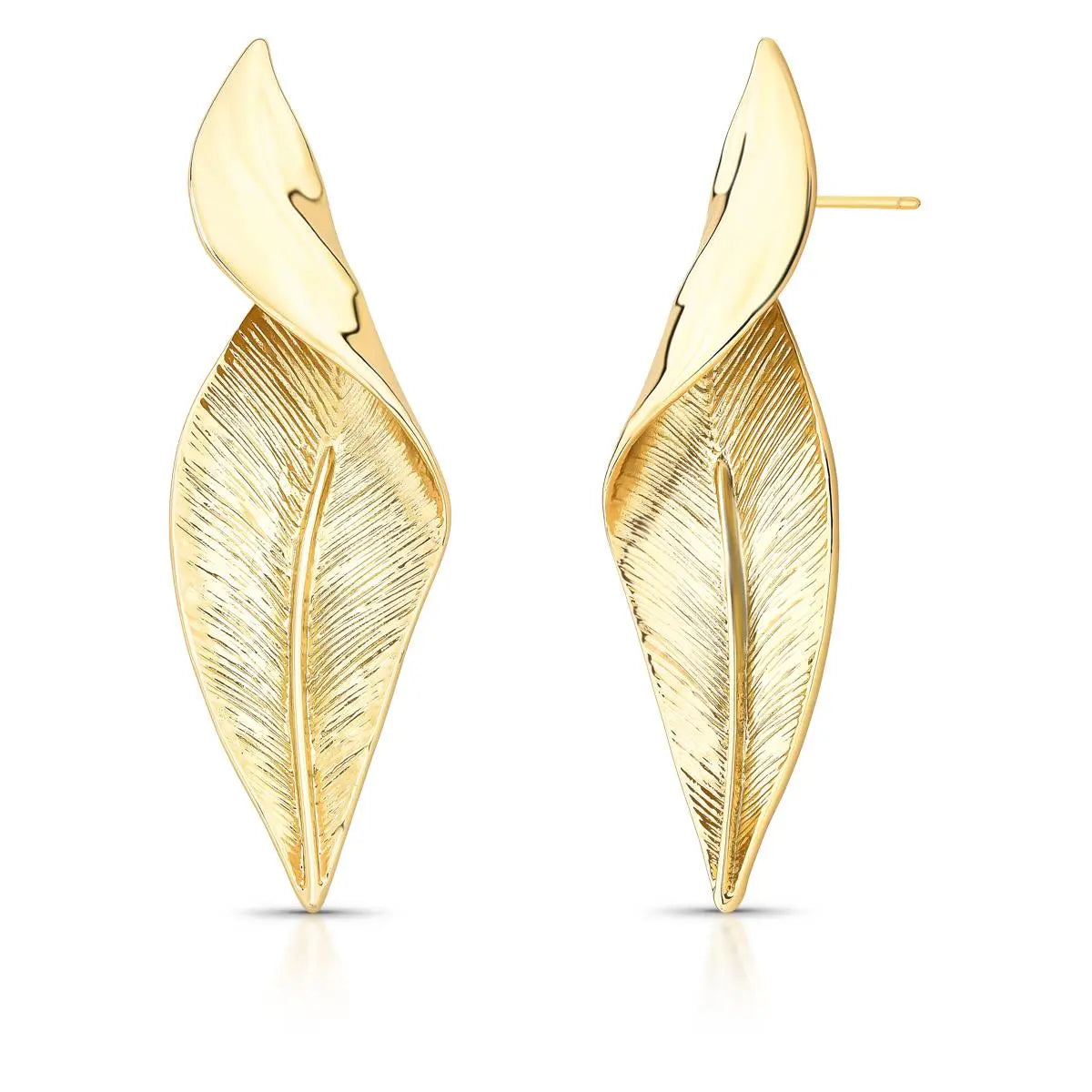 Brinco Folha Curva Lisa e Trabalhada | Ouro 18k