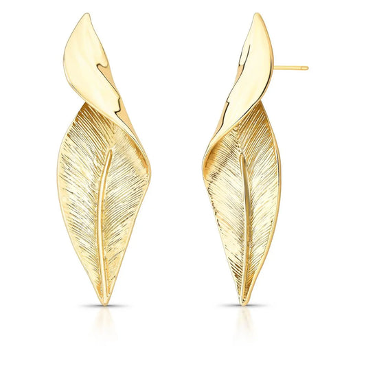 Brinco Folha Curva Lisa e Trabalhada | Ouro 18k