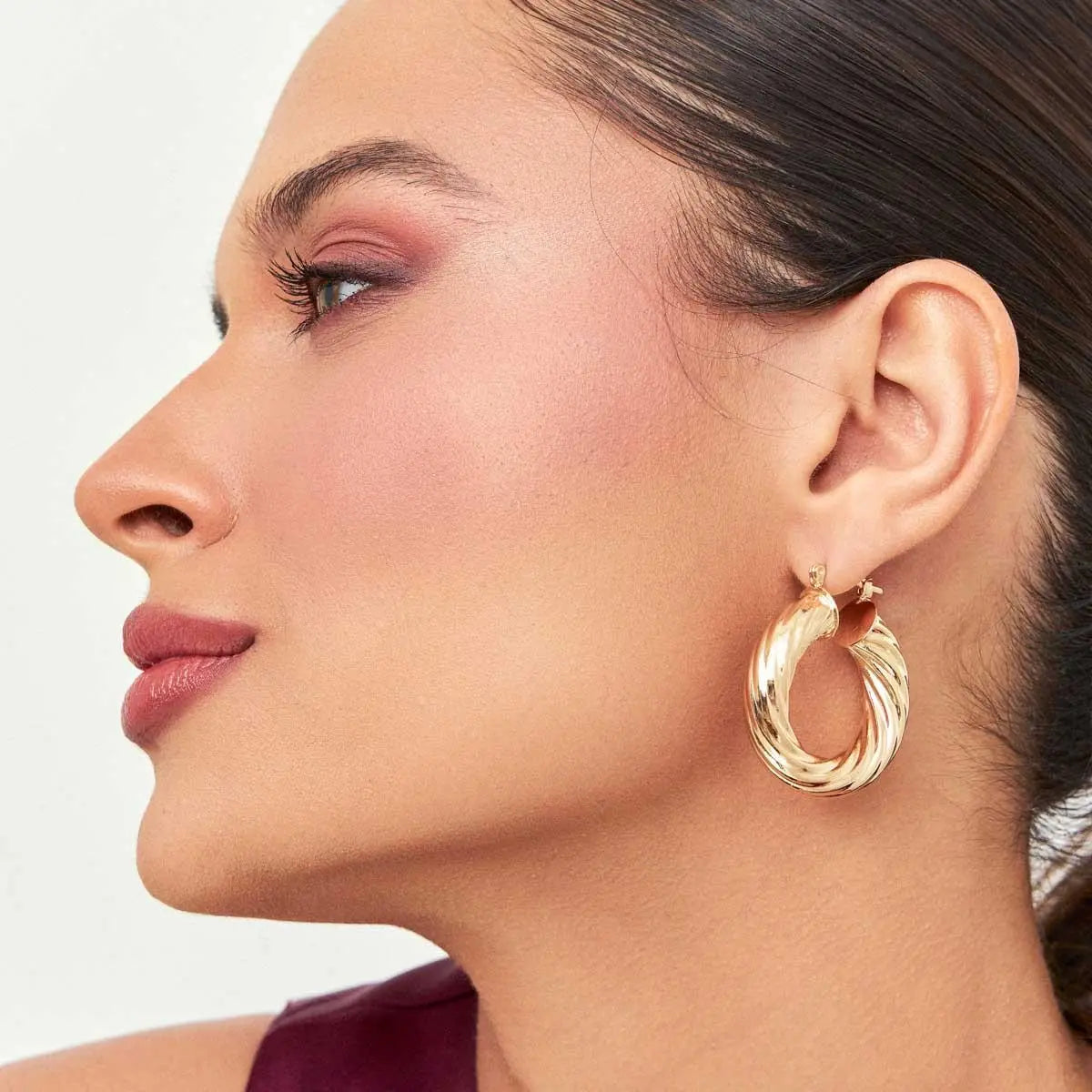 Brinco Argola Trançada Lisa | Ouro 18k