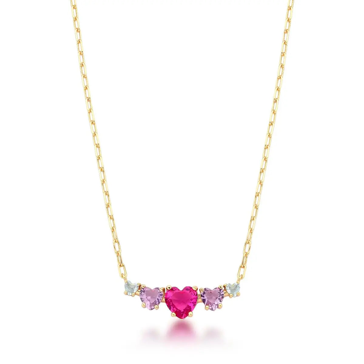 Colar Pingente Curvo Corações Coloridos | Ouro 18k