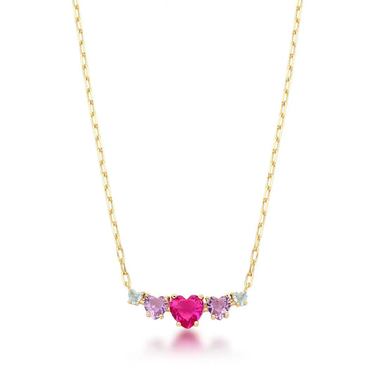 Colar Pingente Curvo Corações Coloridos | Ouro 18k