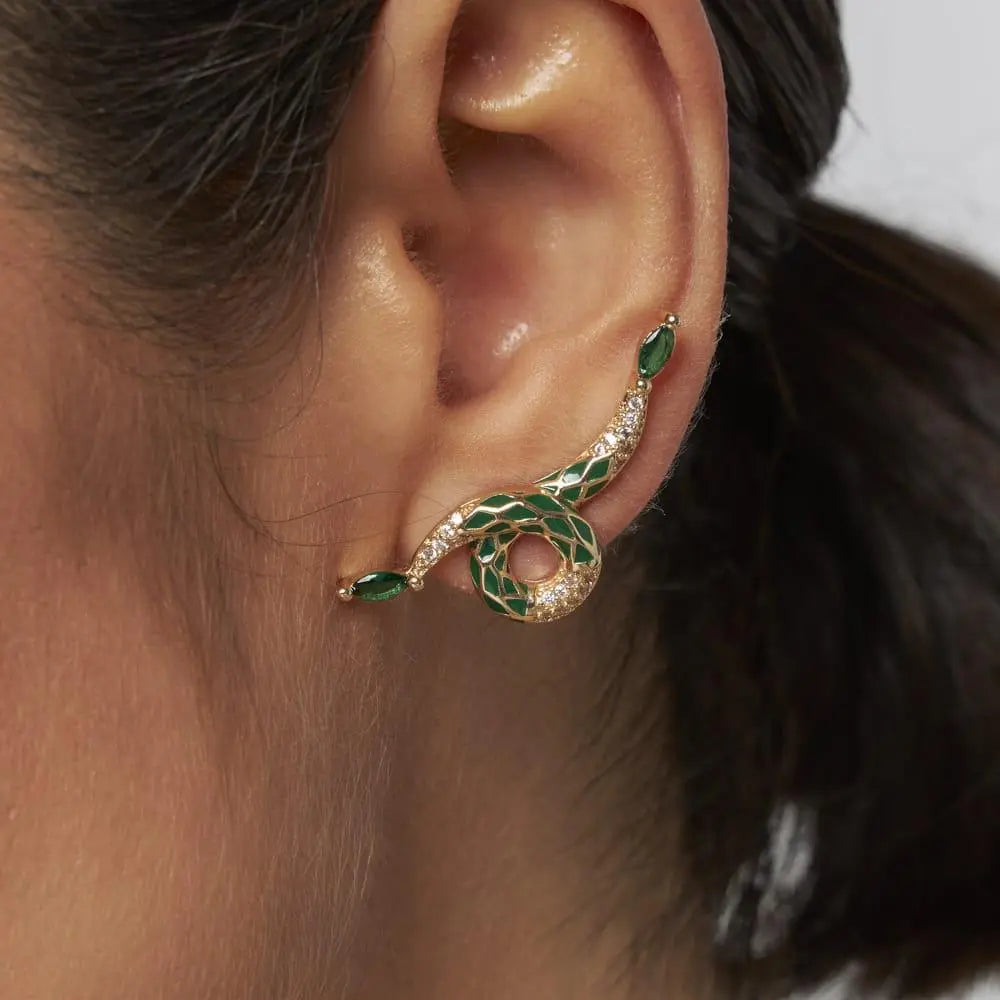 Brinco Ear Cuff Cobra Curva Zircônia | Ouro 18k