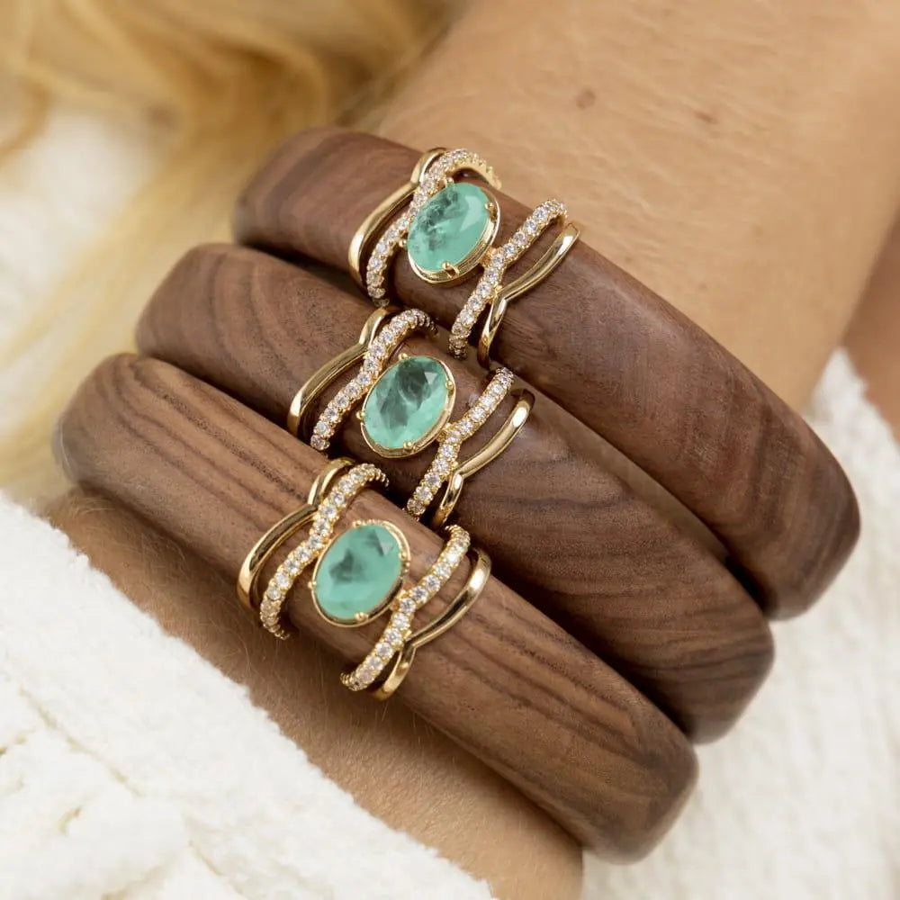 Bracelete Madeira Jacarandá Turmalina | Ouro 18k