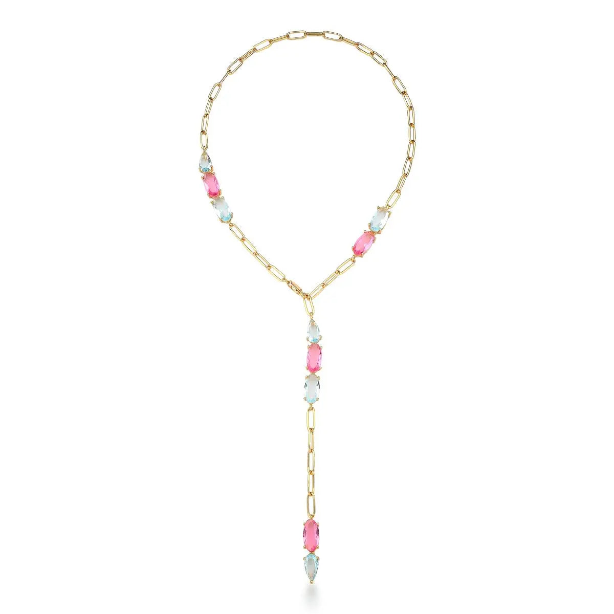 Colar Regulável Cristais Oval e Gota | Ouro 18k