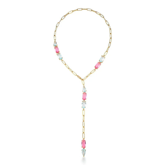 Colar Regulável Cristais Oval e Gota | Ouro 18k