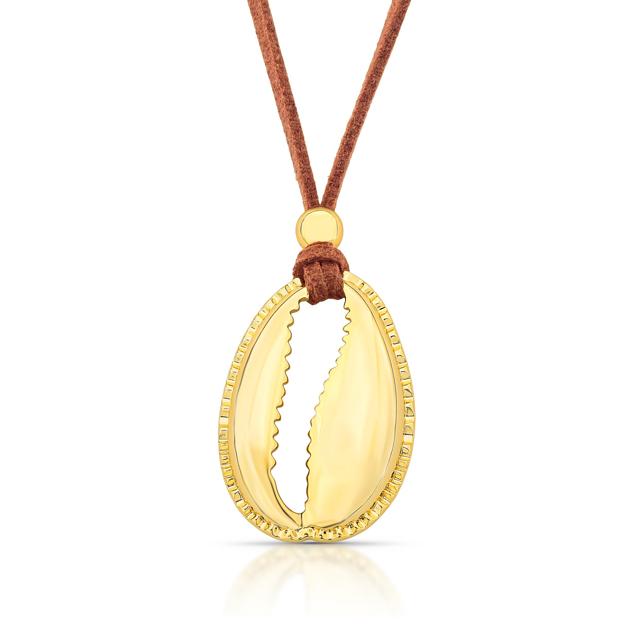 Colar Camurça Pingente Concha Vazado | Ouro 18k