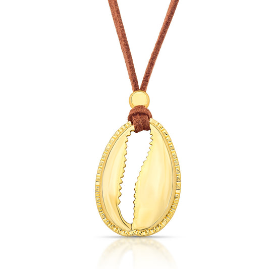 Colar Camurça Pingente Concha Vazado | Ouro 18k