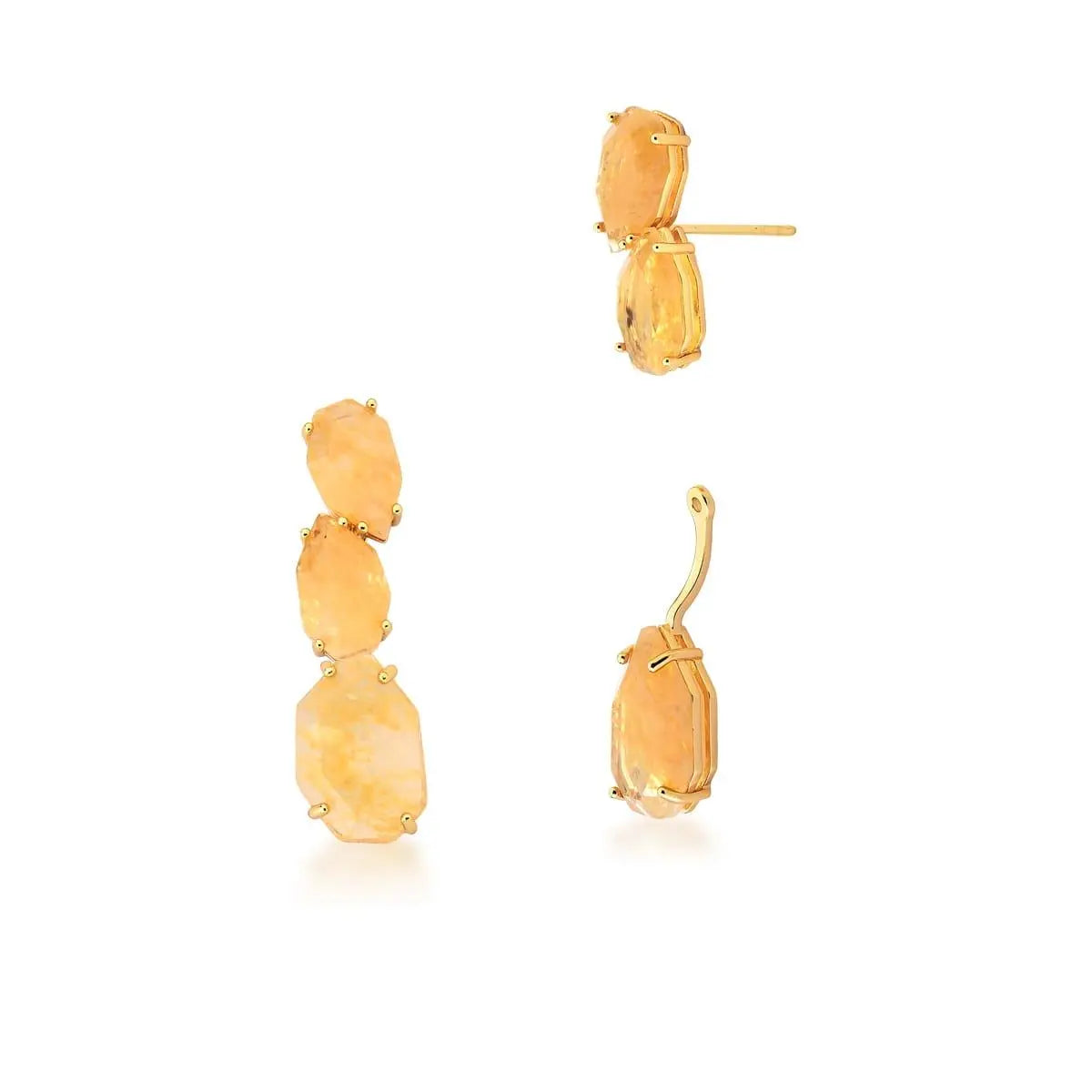 Brinco Ear Cuff Três Cristais Heptágonos Rutilo | Ouro 18k