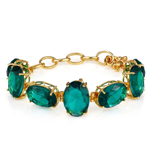 Pulseira Tênis Pedra Verde Esmeralda | Banho de Ouro 18k