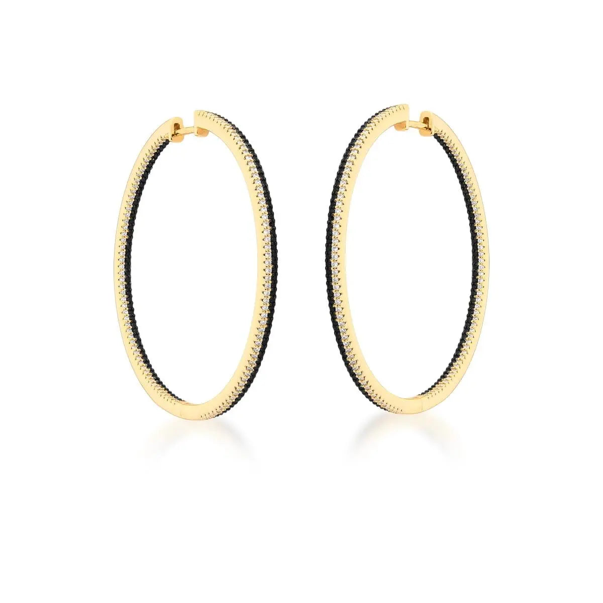 Brinco Argola Duas Fileiras Zircônia Preto e Branco | Ouro 18k