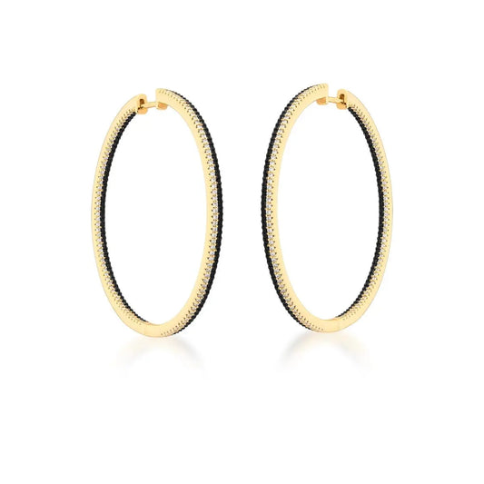 Brinco Argola Duas Fileiras Zircônia Preto e Branco | Ouro 18k