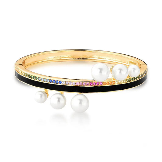 Bracelete Esmaltado Preto e Pérola Shell | Ouro 18k