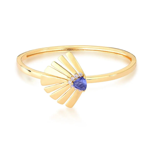 BRACELETE FOLHA COM ZIRCÔNIA TRIANGULAR TANZANITA BANHADO A OURO 18k