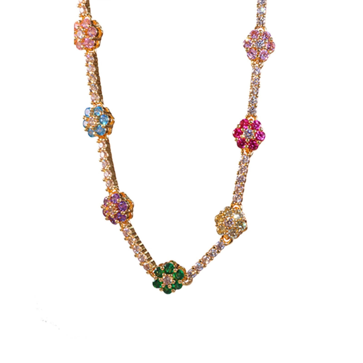 Colar Riviera Flor Íris Colorida | Banho de Ouro 18k