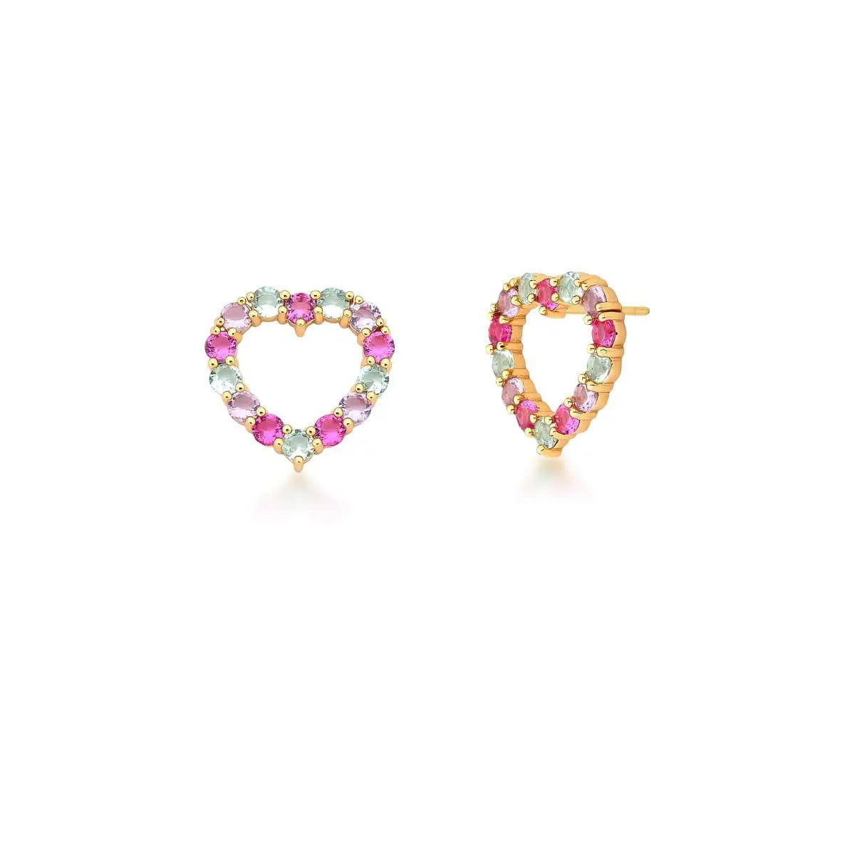 Conjunto Coração Vazado Zircônia Colorida | Ouro 18k