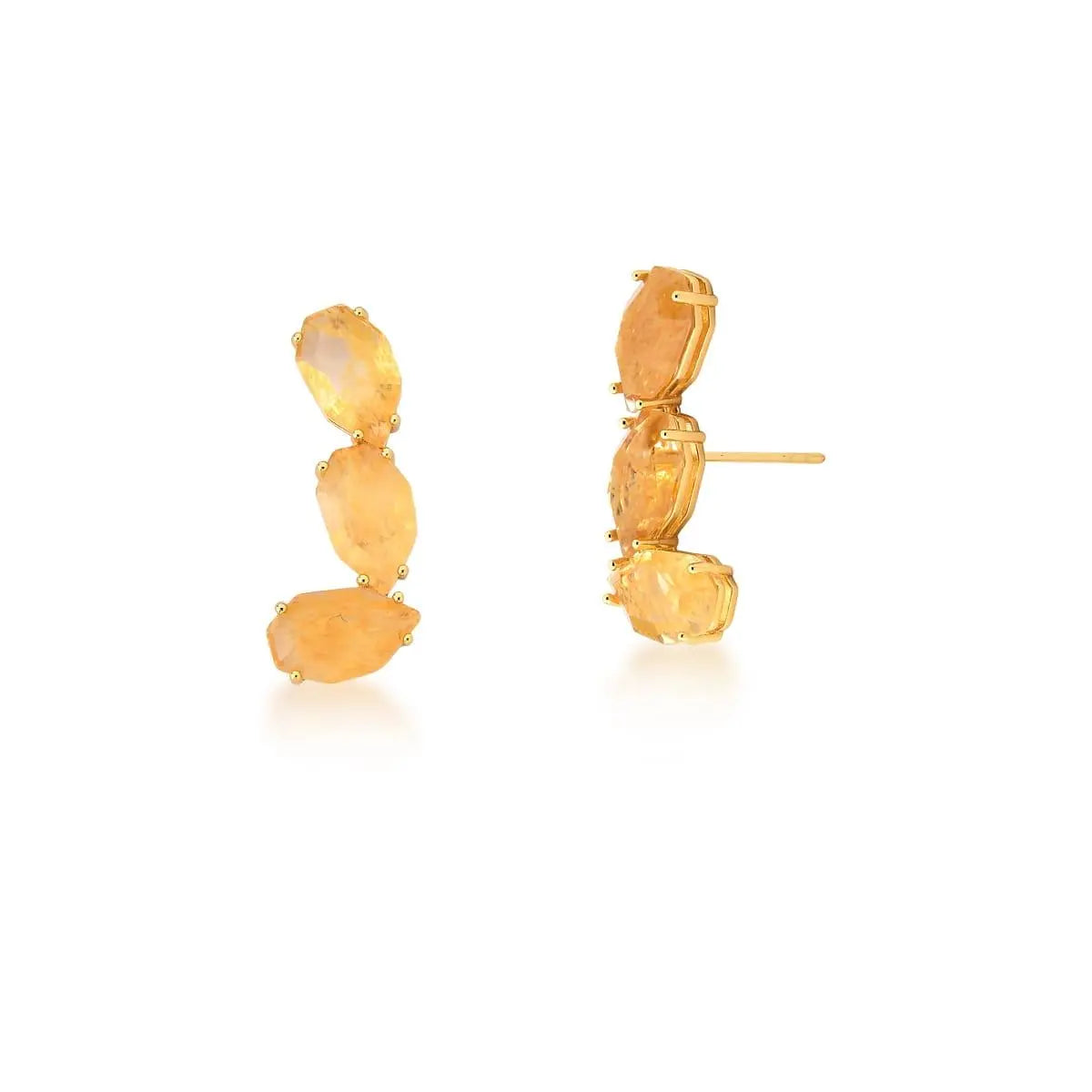 Brinco Ear Cuff Três Cristais Heptágonos Rutilo | Ouro 18k