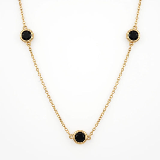 Colar Elegance com Pedras Pretas | Banho de Ouro 18k