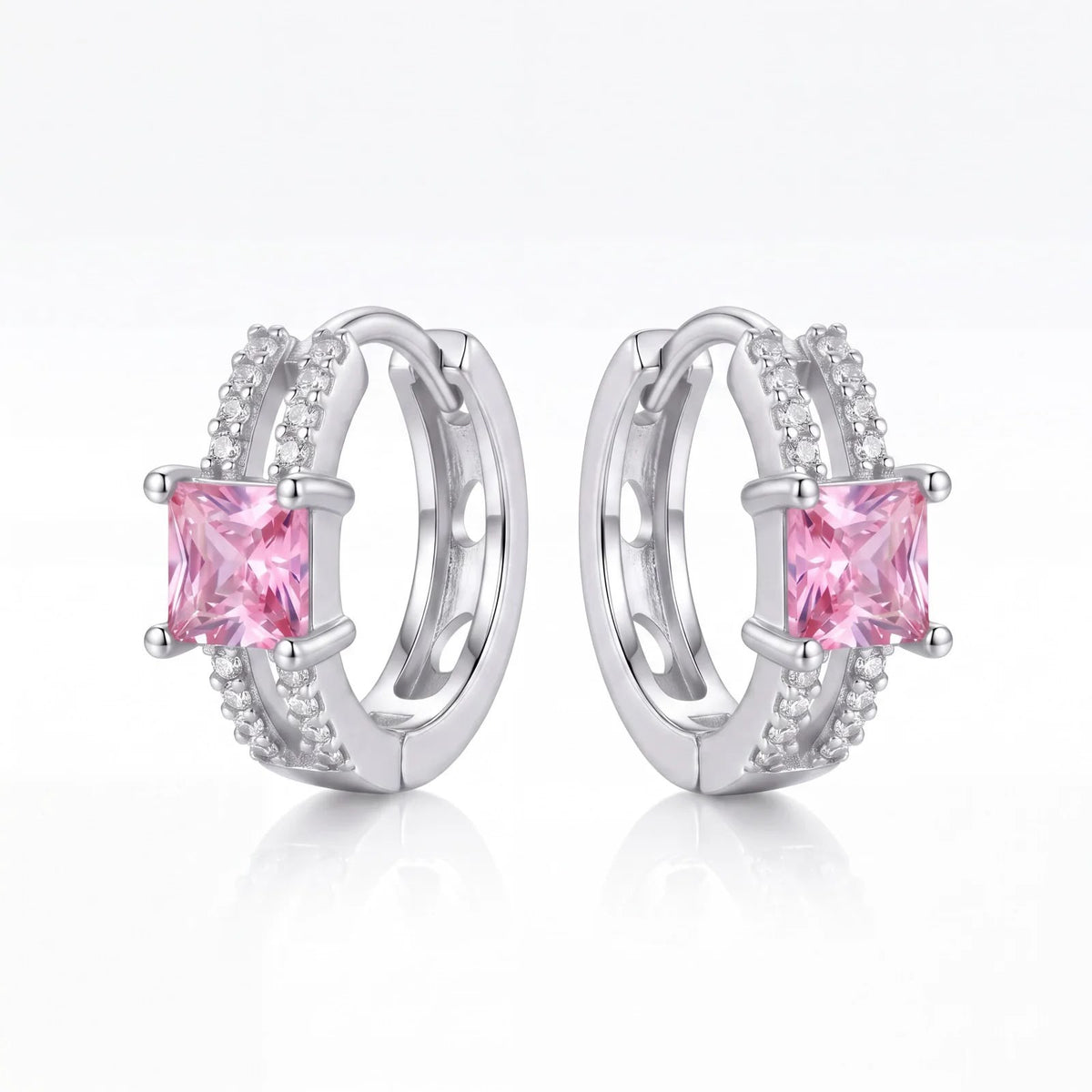 Brinco Argola Princess Rosa Cravejada | Banho de Ródio