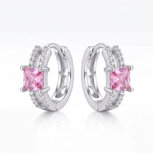 Brinco Argola Princess Rosa Cravejada | Banho de Ródio