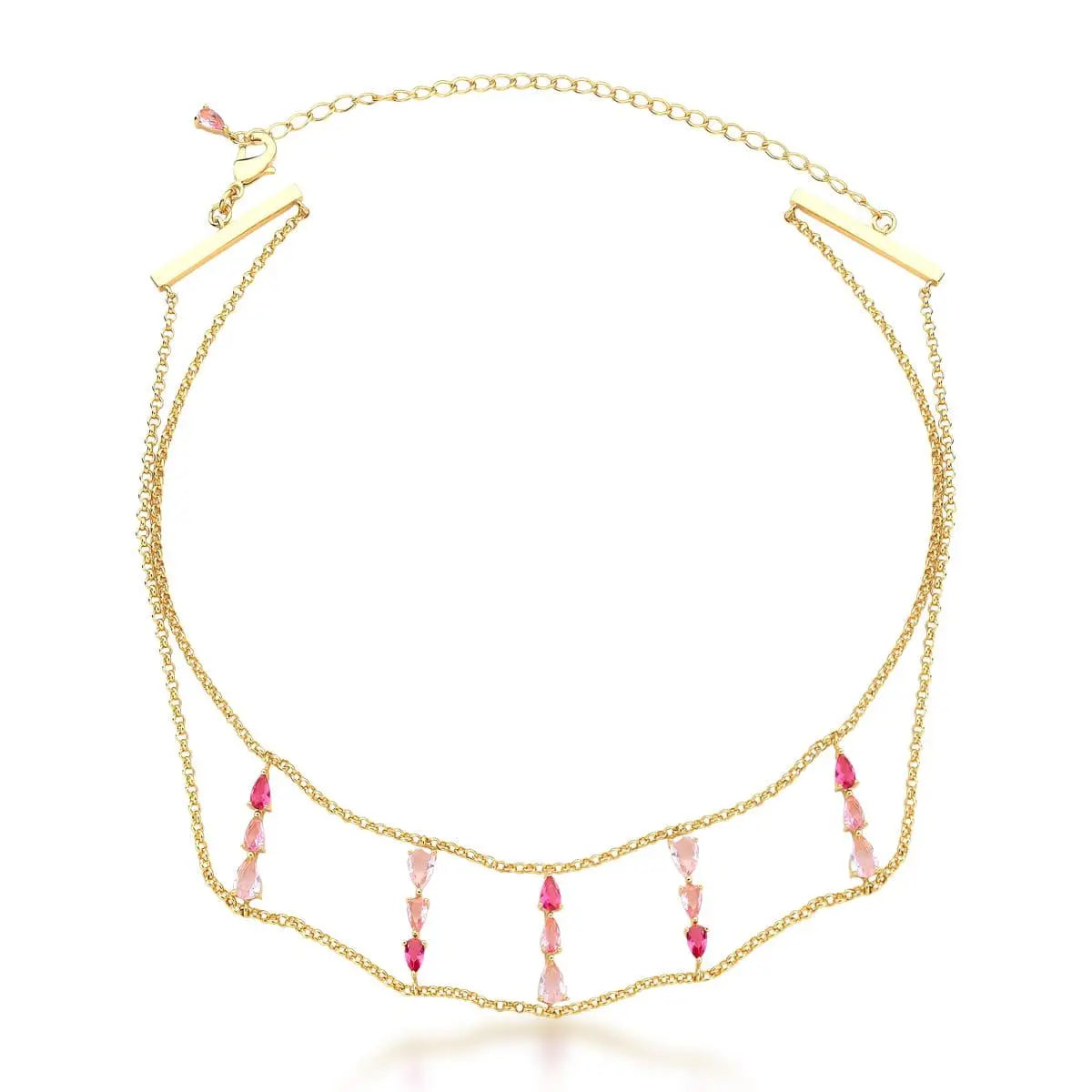 Choker Duas Voltas Cristais Degradê Rosa | Ouro 18k