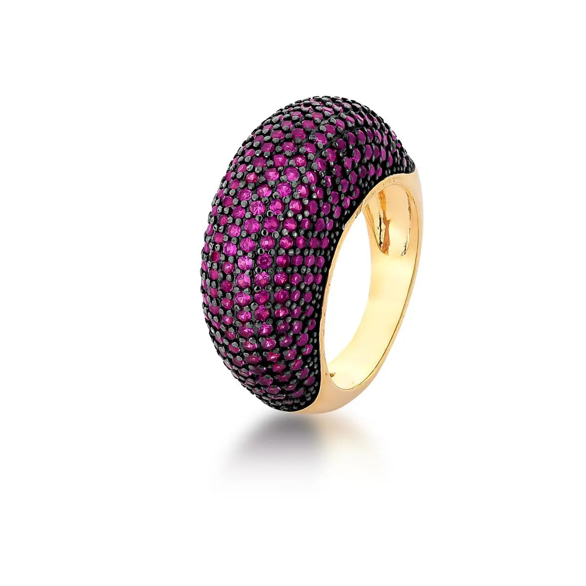 ANEL ABAULADO CRAVEJADO DE ZIRCÔNIAS BANHADO A OURO 18k