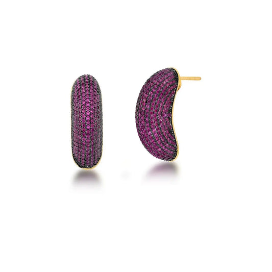 Brinco Meia Argola Cravejada Zircônia | Ouro 18k