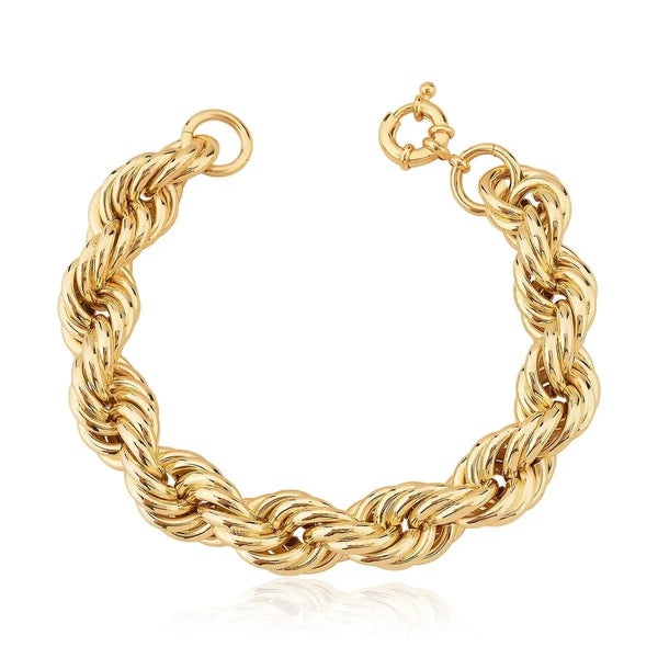 PULSEIRA CORDÃO BAIANO LISO COM FECHO BOIA 14MM BANHADA A OURO 18k