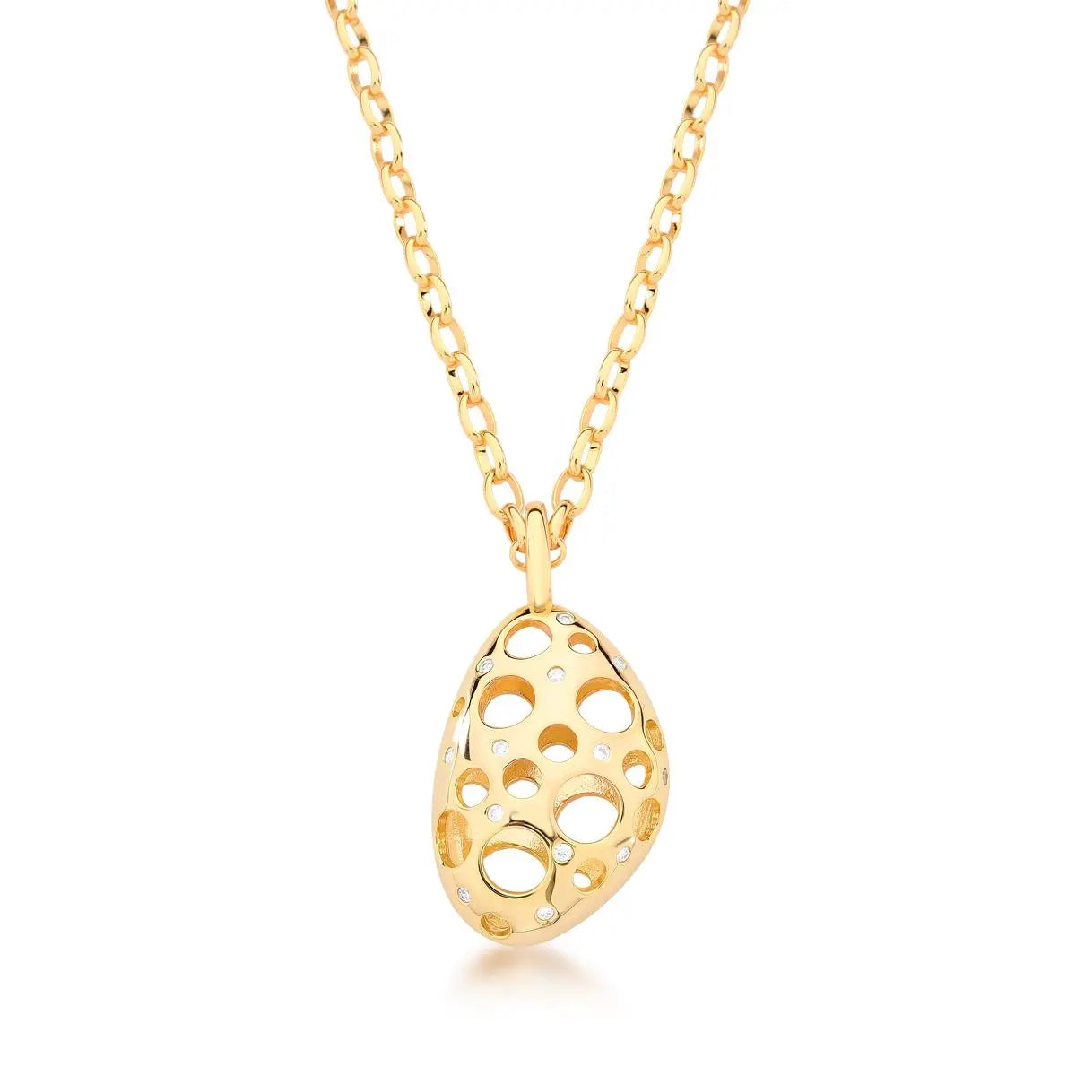 Colar Pingente Curvo Vazado Zircônia | Ouro 18k