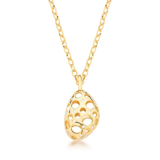 Colar Pingente Curvo Vazado Zircônia | Ouro 18k