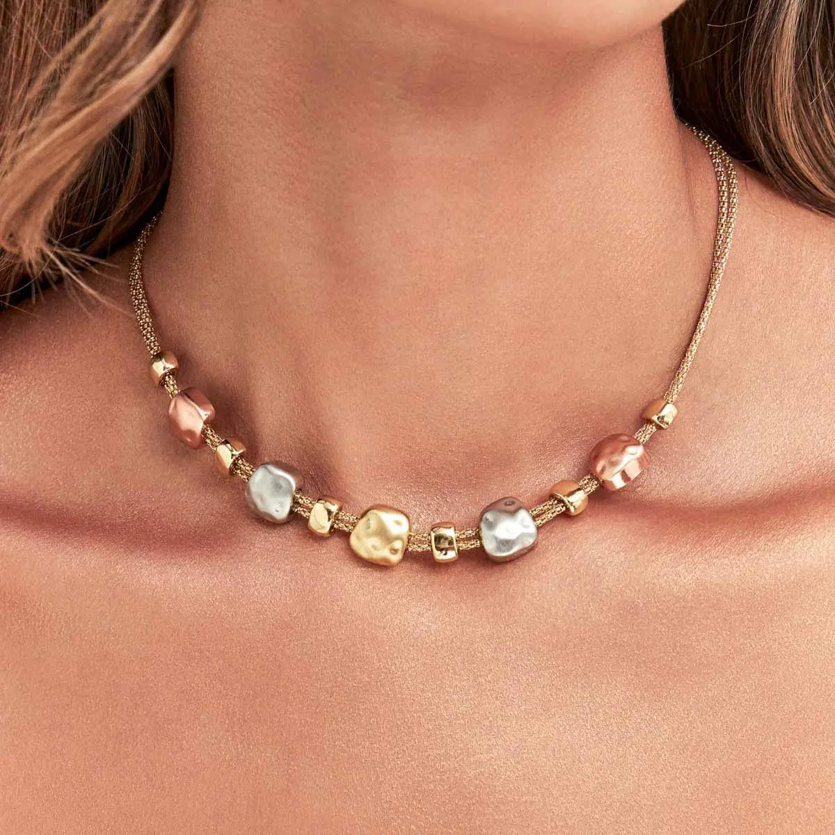 Choker Duas Voltas Cristais Degradê Rosa | Ouro 18k