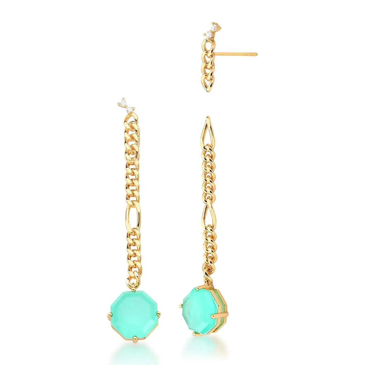 Brinco Ear Jacket 2 em 1 Cristal Turmalina | Ouro 18k